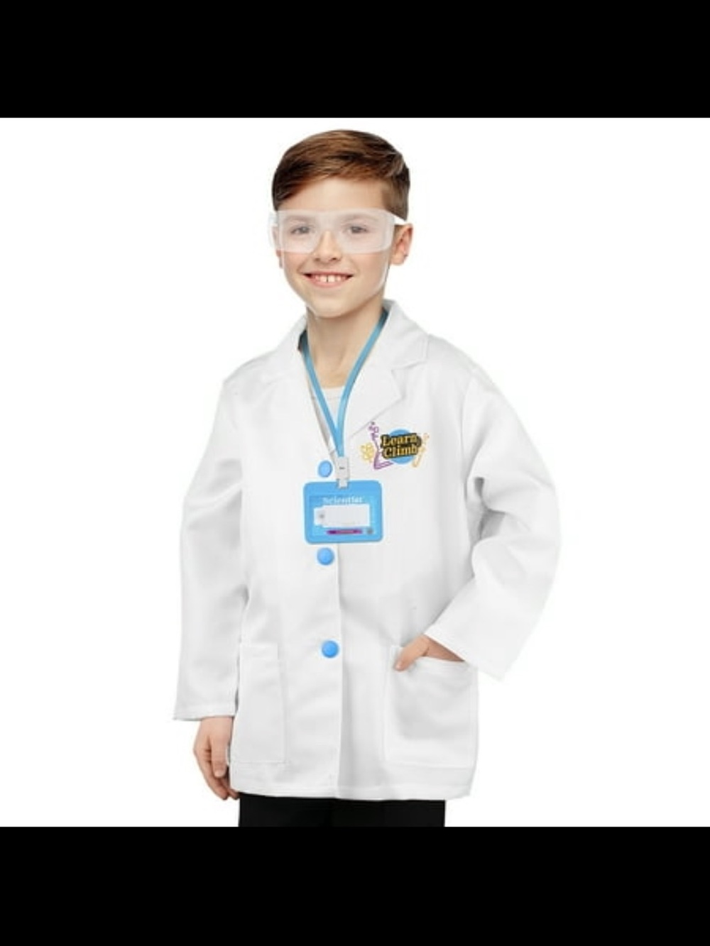 Kids White Scientist Lab Coat Costume with Blue Buttons and ID Badge